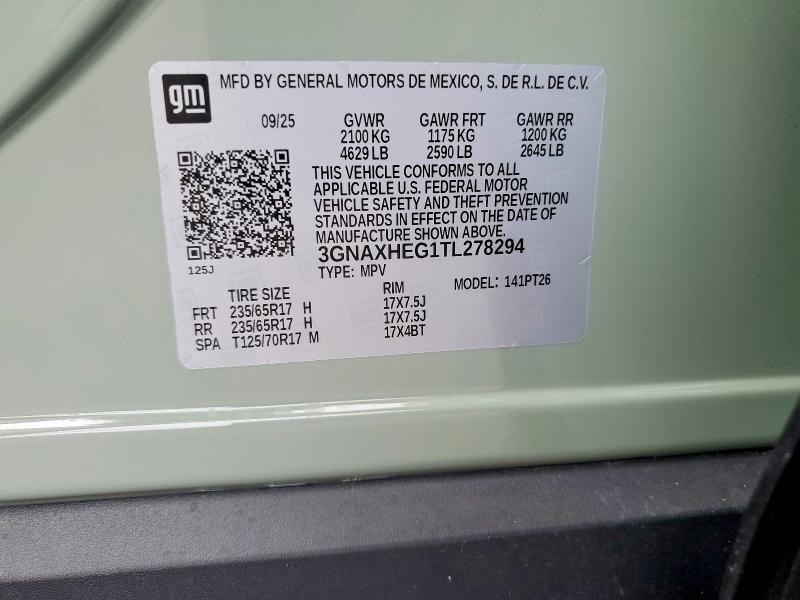 Aukcja sprzedaży 2026 Chevrolet Equinox, vin: 3GNAXHEG1TL278294, numer aukcji: 55816376