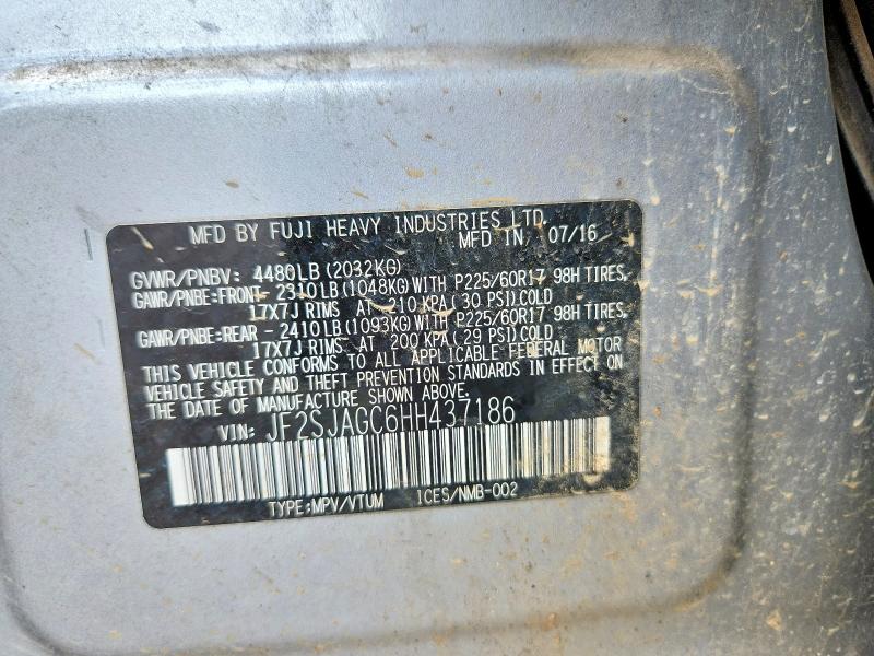 2017 Subaru Forester მანქანა იყიდება აუქციონზე, vin: JF2SJAGC6HH437186, აუქციონის ნომერი: 58063846