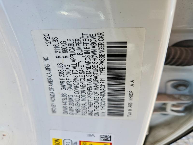 Продажа на аукционе авто 2021 Honda Accord, vin: 1HGCV1F4XMA031711, номер лота: 57202886