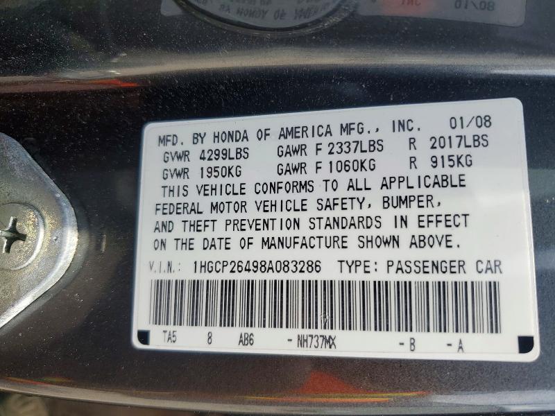 Продажа на аукционе авто 2008 Honda Accord, vin: 1HGCP26498A083286, номер лота: 56758576