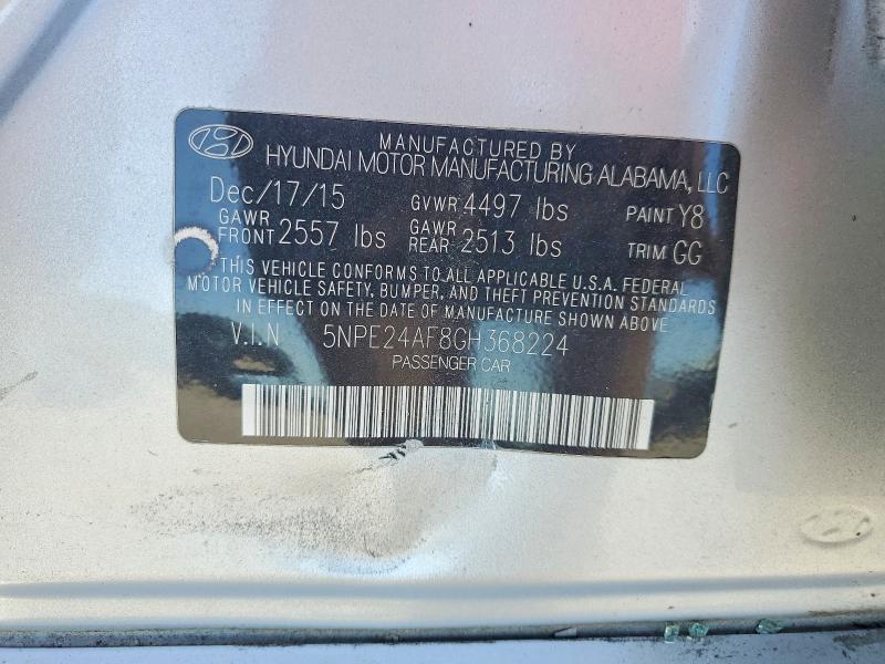 2016 Hyundai Sonata მანქანა იყიდება აუქციონზე, vin: 5NPE24AF8GH368224, აუქციონის ნომერი: 55548166