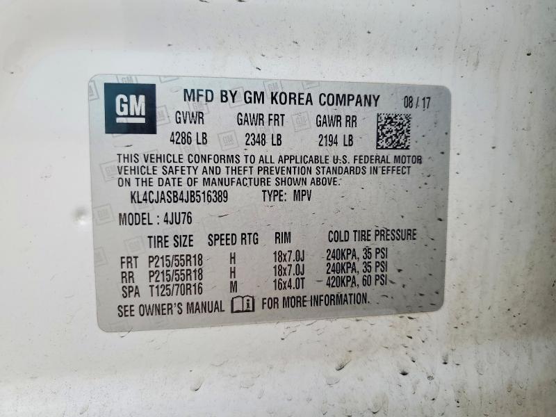 Продаж на аукціоні авто 2018 Buick Encore, vin: KL4CJASB4JB516389, номер лоту: 58966776