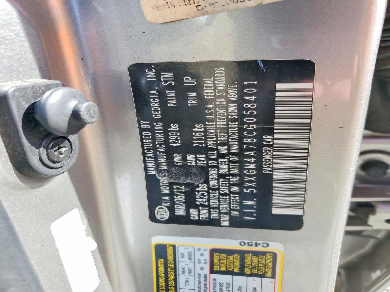 Aukcja sprzedaży 2012 Kia Optima, vin: 5XXGM4A78CG058401, numer aukcji: 58496166