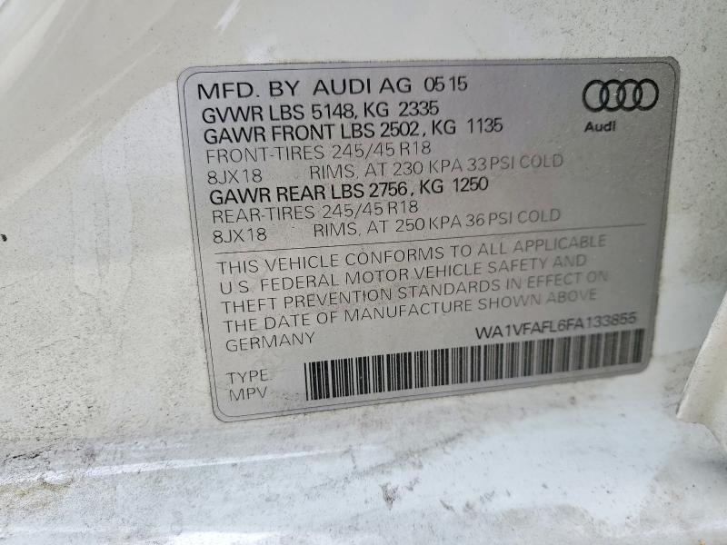 2015 Audi A4 Allroad მანქანა იყიდება აუქციონზე, vin: WA1VFAFL6FA133855, აუქციონის ნომერი: 56137786