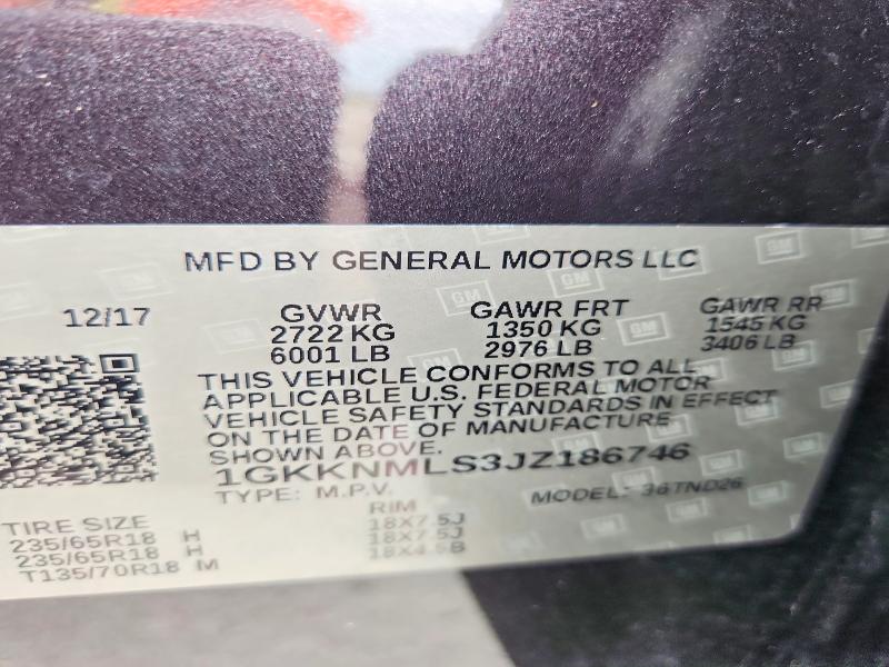 Aukcja sprzedaży 2018 Gmc Acadia, vin: 1GKKNMLS3JZ186746, numer aukcji: 56459166