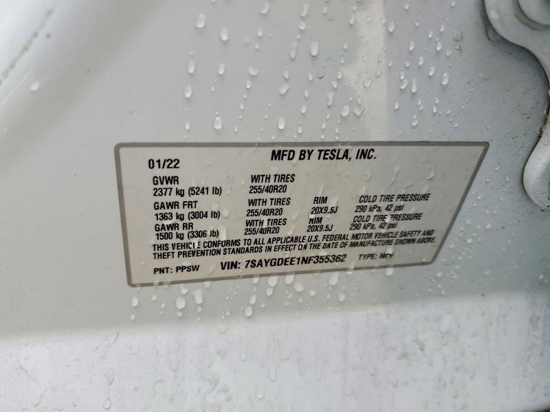 Продаж на аукціоні авто 2022 Tesla Model Y, vin: 7SAYGDEE1NF355362, номер лоту: 56591746