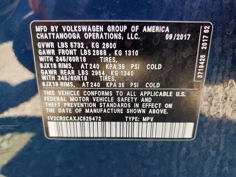 2018 Volkswagen Atlas მანქანა იყიდება აუქციონზე, vin: 1V2CR2CAXJC525472, აუქციონის ნომერი: 58928976