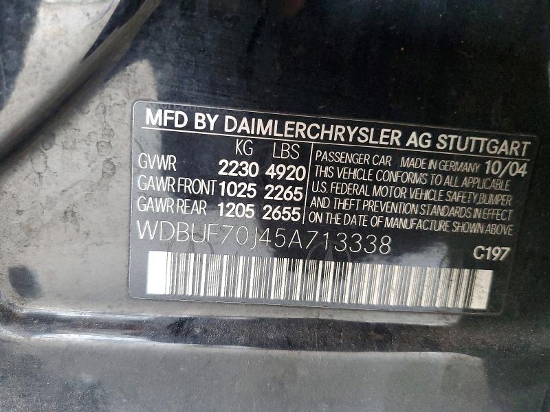 Aukcja sprzedaży 2005 Mercedes-benz E, vin: WDBUF70J45A713338, numer aukcji: 58152566