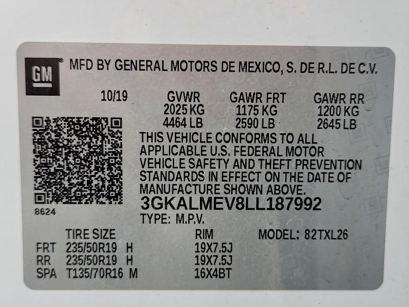 2020 Gmc Terrain მანქანა იყიდება აუქციონზე, vin: 3GKALMEV8LL187992, აუქციონის ნომერი: 56101026