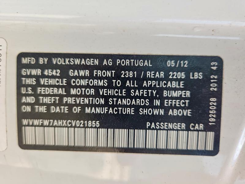 2012 Volkswagen Eos მანქანა იყიდება აუქციონზე, vin: WVWFW7AHXCV021855, აუქციონის ნომერი: 56345526