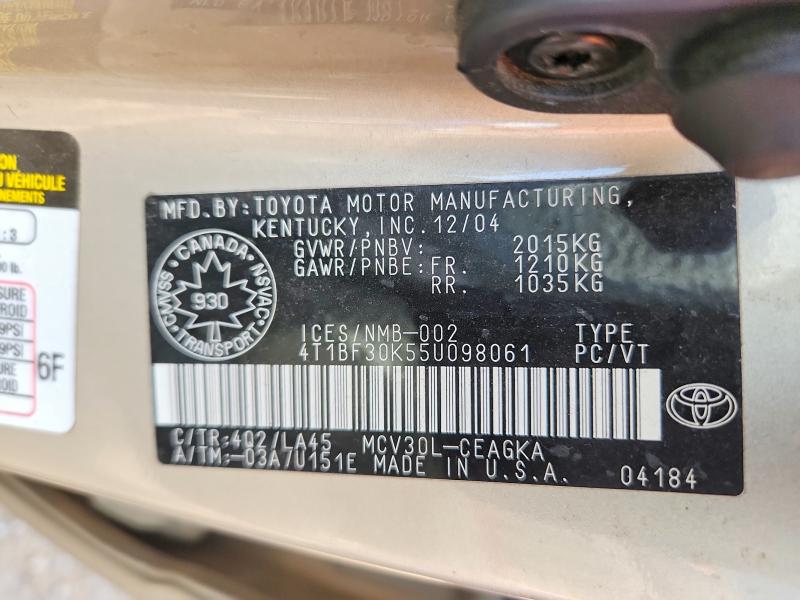 Продажа на аукционе авто 2005 Toyota Camry, vin: 4T1BF30K55U098061, номер лота: 58468466