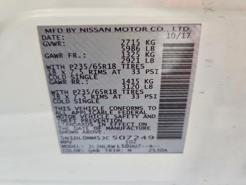 Aukcja sprzedaży 2018 Infiniti Qx60, vin: 5N1DL0MM5JC507249, numer aukcji: 58275966