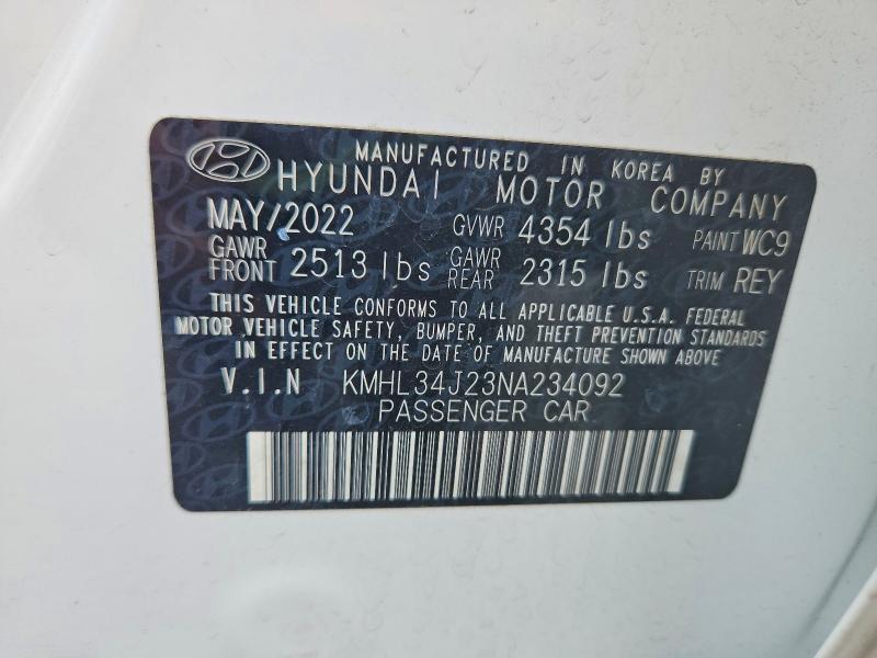 Aukcja sprzedaży 2022 Hyundai Sonata, vin: KMHL34J23NA234092, numer aukcji: 55525726