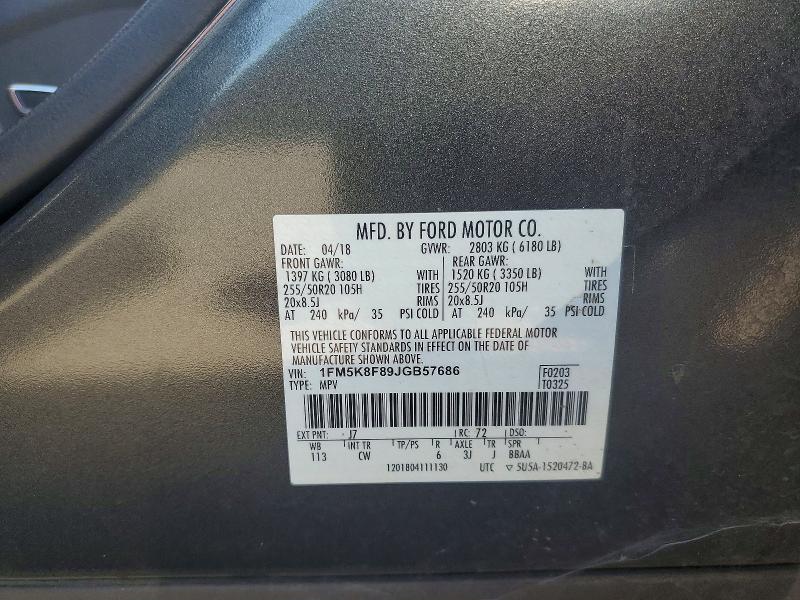 2018 Ford Explorer მანქანა იყიდება აუქციონზე, vin: 1FM5K8F89JGB57686, აუქციონის ნომერი: 55927456