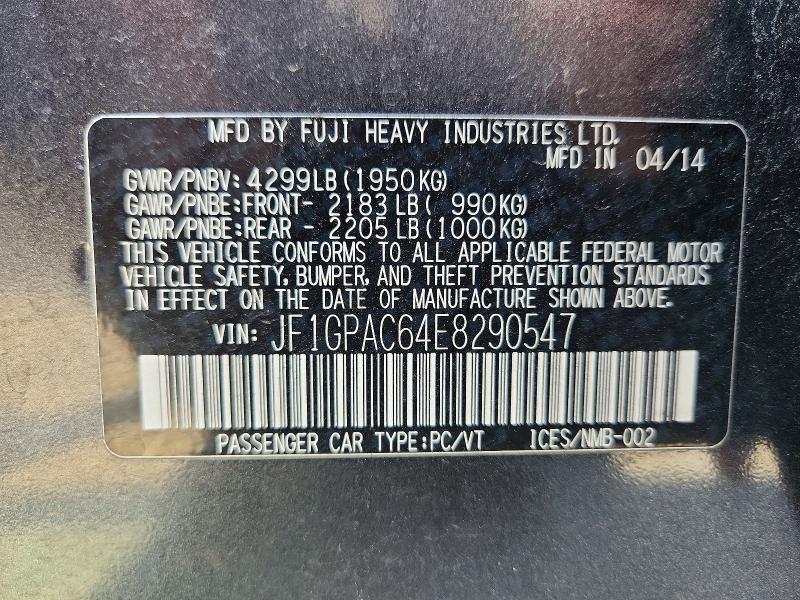 2014 Subaru Impreza მანქანა იყიდება აუქციონზე, vin: JF1GPAC64E8290547, აუქციონის ნომერი: 57051836