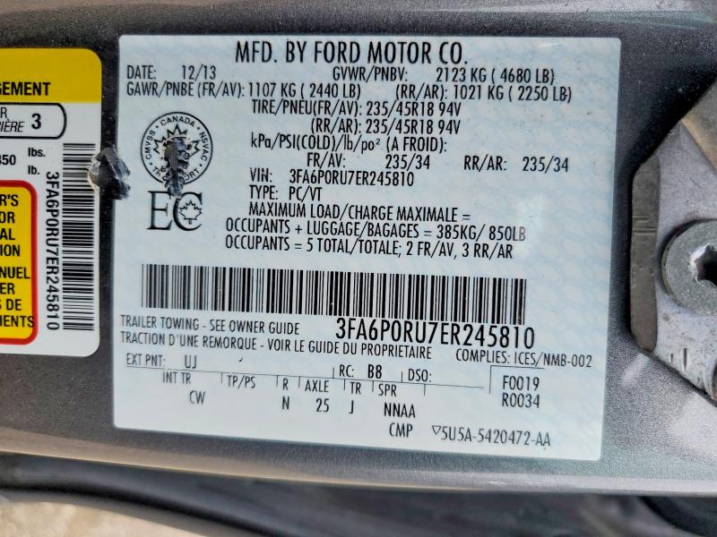 Продажа на аукционе авто 2014 Ford Fusion, vin: 3FA6P0RU7ER245810, номер лота: 56572336