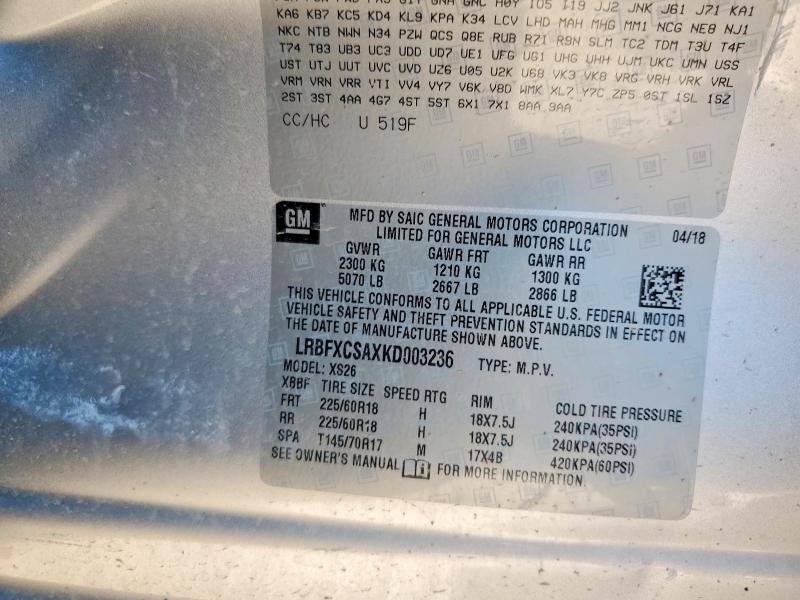 54914246 :رقم المزاد ، LRBFXCSAXKD003236 vin ، 2019 Buick Envision مزاد بيع