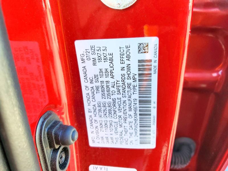 57720616 :رقم المزاد ، 2HKRW2H8XMH667419 vin ، 2021 Honda Cr-v مزاد بيع