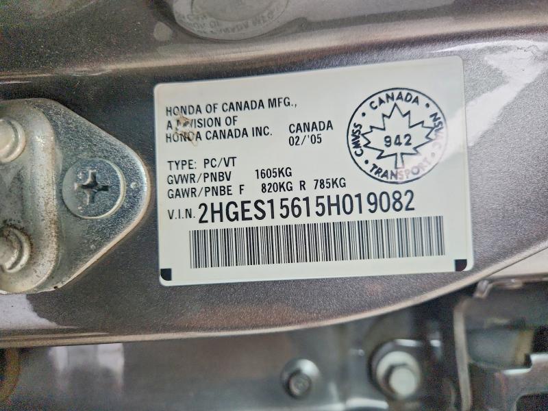 Продаж на аукціоні авто 2005 Honda Civic, vin: 2HGES15615H019082, номер лоту: 56226006