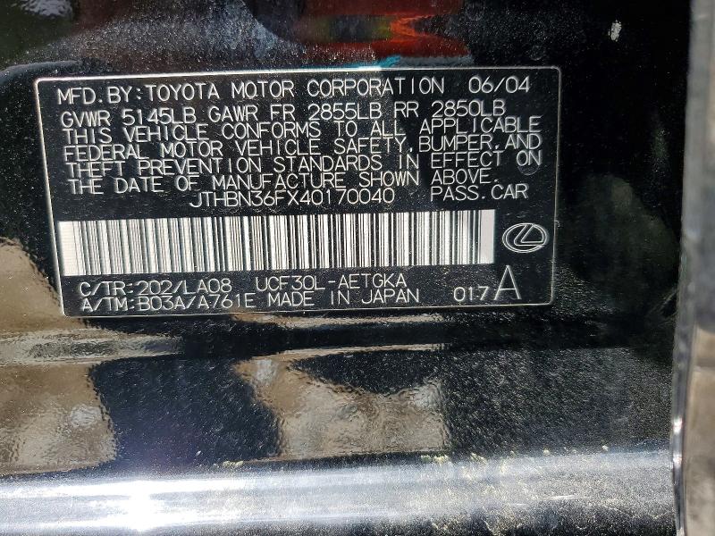 Aukcja sprzedaży 2004 Lexus Ls, vin: JTHBN36FX40170040, numer aukcji: 55837896
