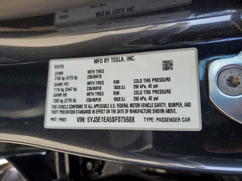 Продажа на аукционе авто 2025 Tesla Model 3, vin: 5YJ3E1EA5SF075688, номер лота: 58650126