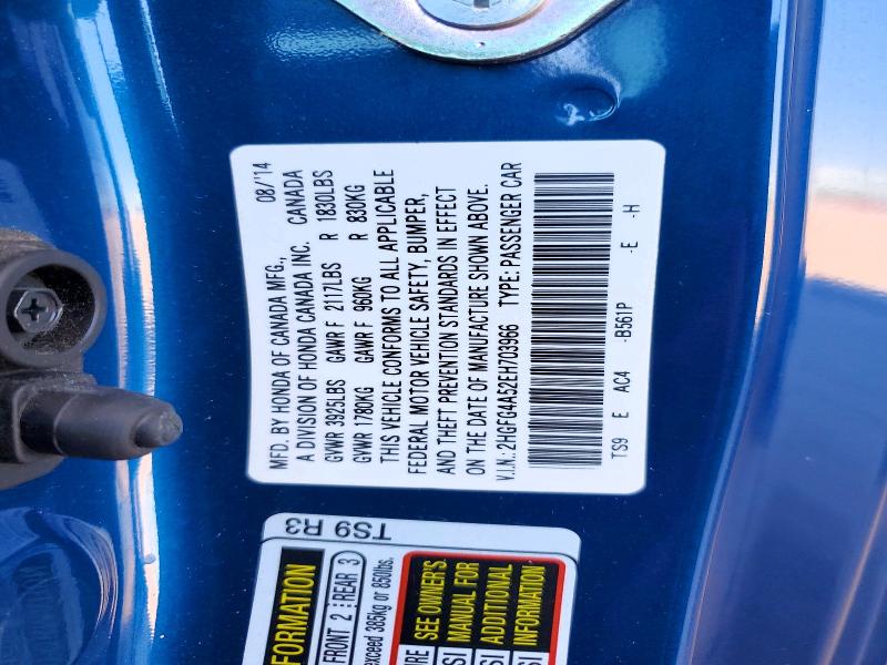 55652216 :رقم المزاد ، 2HGFG4A52EH703966 vin ، 2014 Honda Civic مزاد بيع