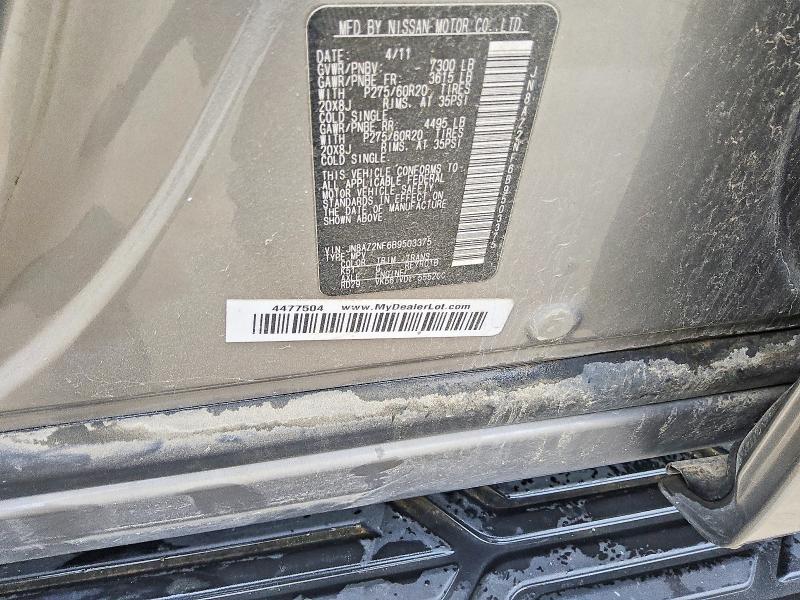 57540876 :رقم المزاد ، JN8AZ2NF6B9503375 vin ، 2011 Infiniti Qx56 مزاد بيع