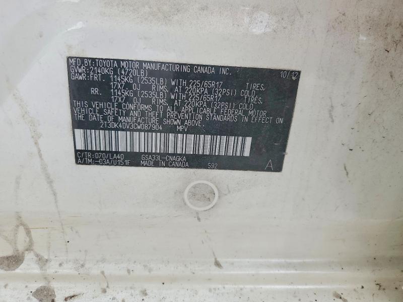 Aukcja sprzedaży 2012 Toyota Rav4, vin: 2T3DK4DV3CW087904, numer aukcji: 55804836
