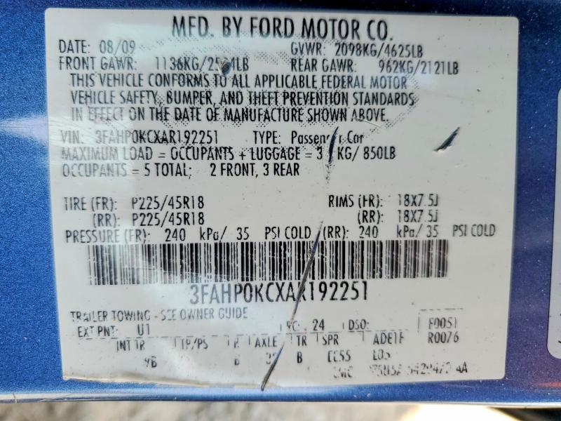Aukcja sprzedaży 2010 Ford Fusion, vin: 3FAHP0KCXAR192251, numer aukcji: 56584756