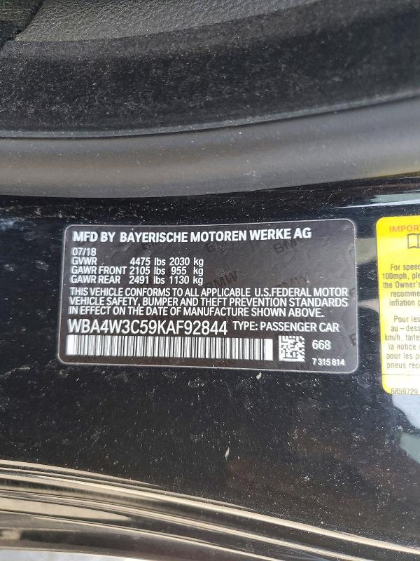 Продаж на аукціоні авто 2019 Bmw 430i, vin: WBA4W3C59KAF92844, номер лоту: 55913396