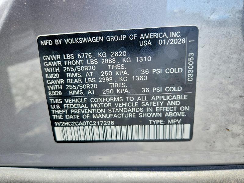 Aukcja sprzedaży 2026 Volkswagen Atlas Cross Sport, vin: 1V2HC2CA0TC217298, numer aukcji: 58940686
