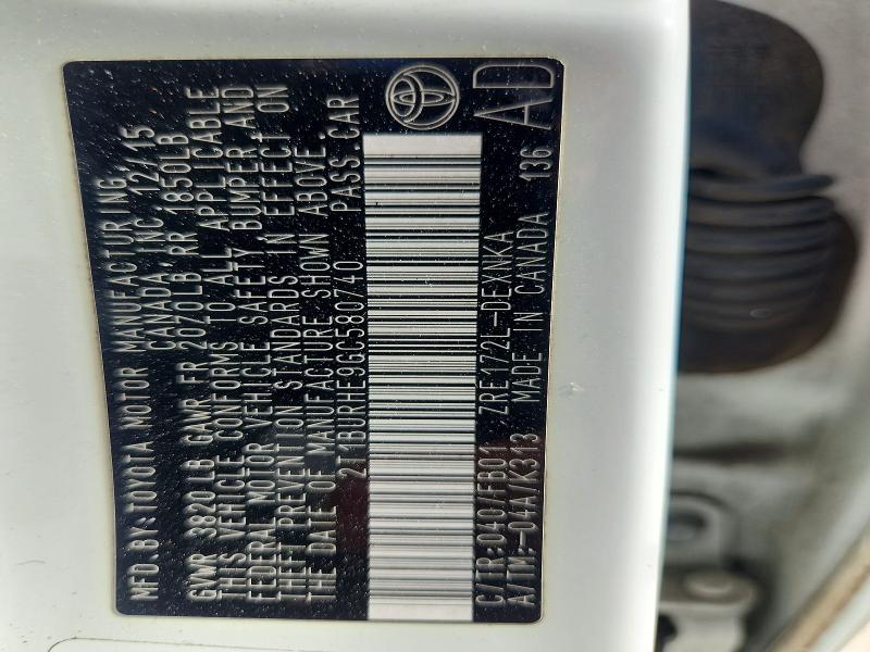 2016 Toyota Corolla მანქანა იყიდება აუქციონზე, vin: 2T1BURHE9GC580740, აუქციონის ნომერი: 57835936