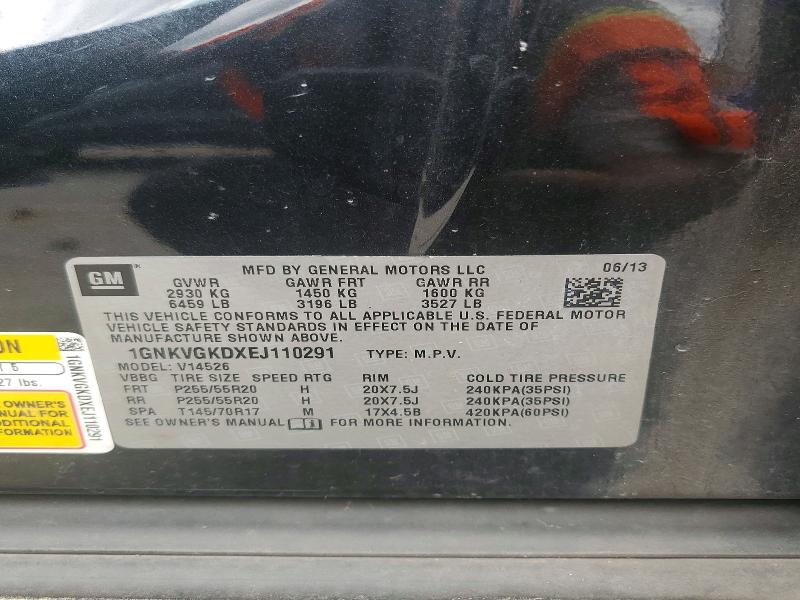 56958586 :رقم المزاد ، 1GNKVGKDXEJ110291 vin ، 2014 Chevrolet Traverse مزاد بيع