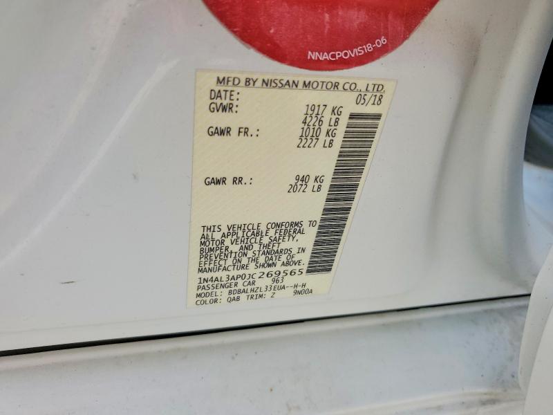 2018 Nissan Altima მანქანა იყიდება აუქციონზე, vin: 1N4AL3AP0JC269565, აუქციონის ნომერი: 56103916