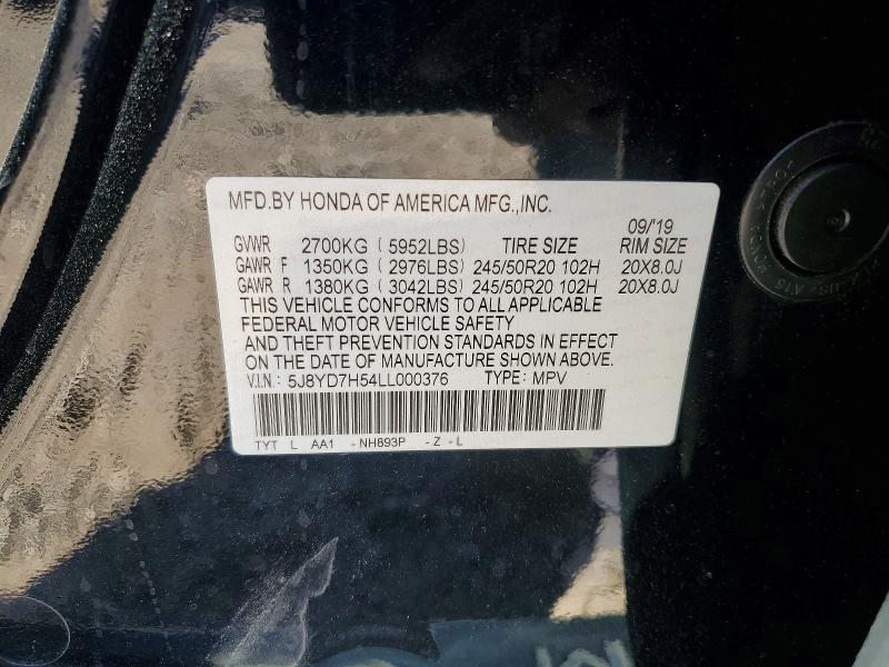 Продажа на аукционе авто 2020 Acura Mdx, vin: 5J8YD7H54LL000376, номер лота: 59164496