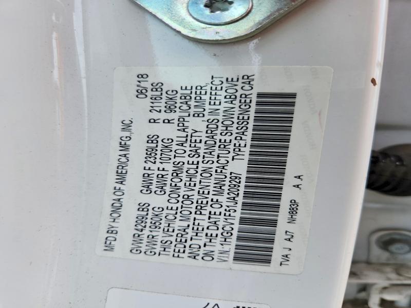 Продажа на аукционе авто 2018 Honda Accord, vin: 1HGCV1F51JA209297, номер лота: 57529946
