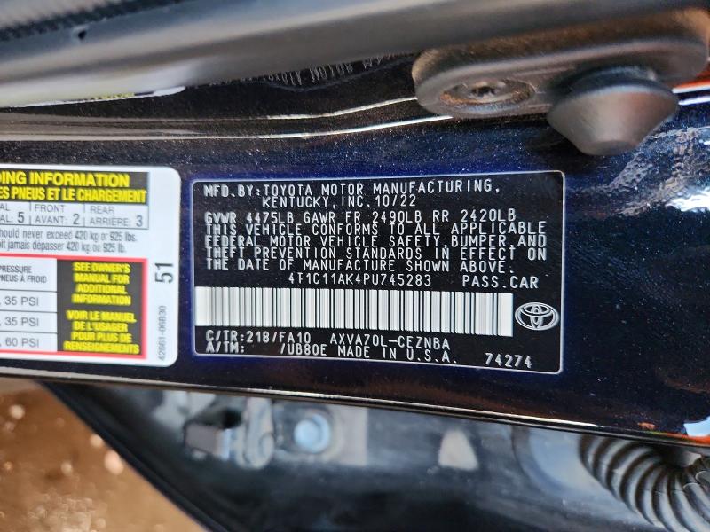 Aukcja sprzedaży 2023 Toyota Camry, vin: 4T1C11AK4PU745283, numer aukcji: 57258686