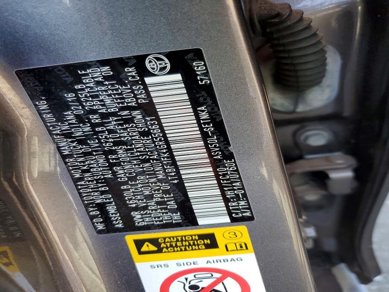 2016 Toyota Camry მანქანა იყიდება აუქციონზე, vin: 4T4BF1FK4GR556631, აუქციონის ნომერი: 56686196