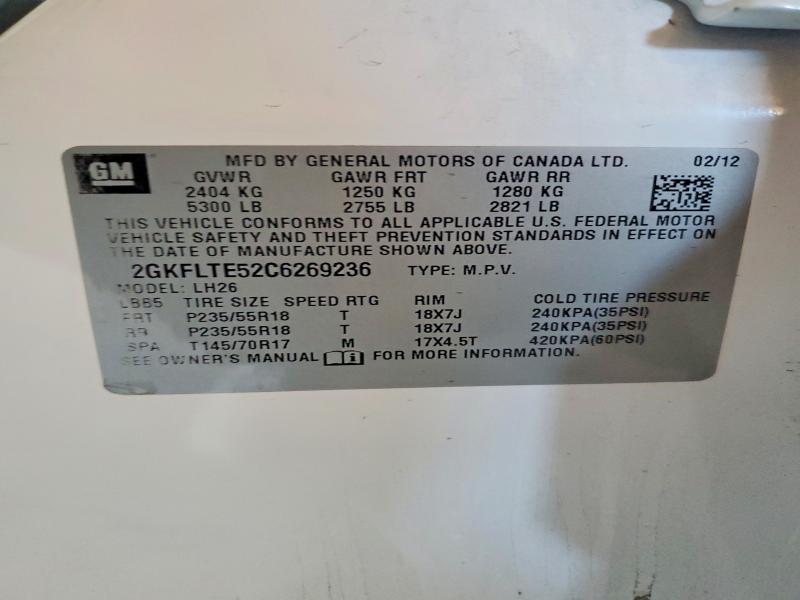 56792166 :رقم المزاد ، 2GKFLTE52C6269236 vin ، 2012 Gmc Terrain مزاد بيع