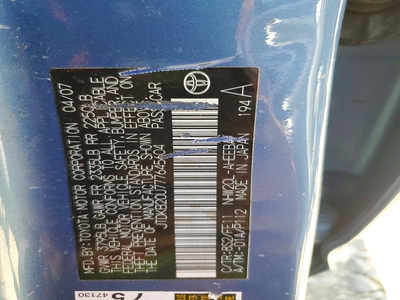 57324596 :رقم المزاد ، JTDKB20U777645604 vin ، 2007 Toyota Prius مزاد بيع
