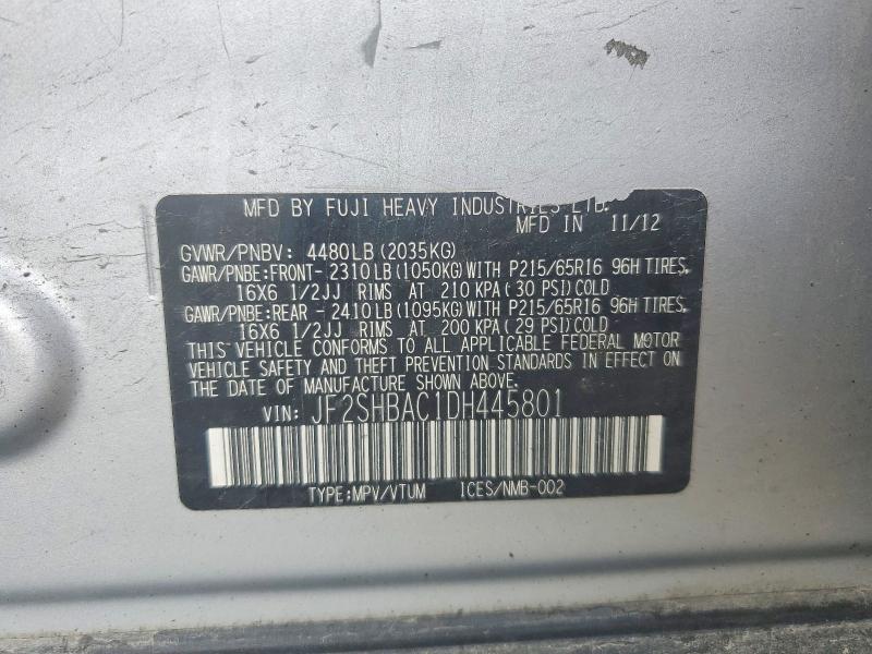 Продажа на аукционе авто 2013 Subaru Forester, vin: JF2SHBAC1DH445801, номер лота: 58998556