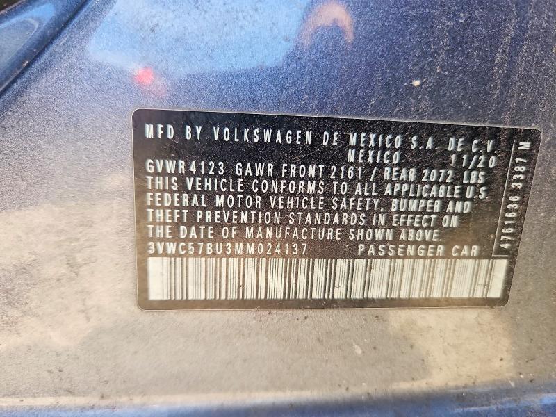 2021 Volkswagen Jetta მანქანა იყიდება აუქციონზე, vin: 3VWC57BU3MM024137, აუქციონის ნომერი: 58067086