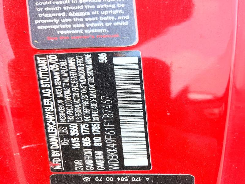 56351446 :رقم المزاد ، WDBKK49F61F187467 vin ، 2001 Mercedes-benz Slk مزاد بيع