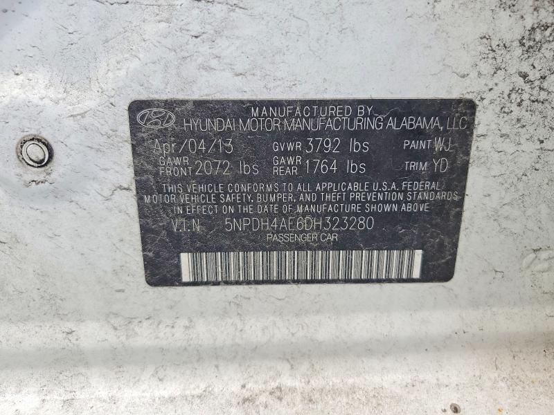 2013 Hyundai Elantra მანქანა იყიდება აუქციონზე, vin: 5NPDH4AE6DH323280, აუქციონის ნომერი: 57657886