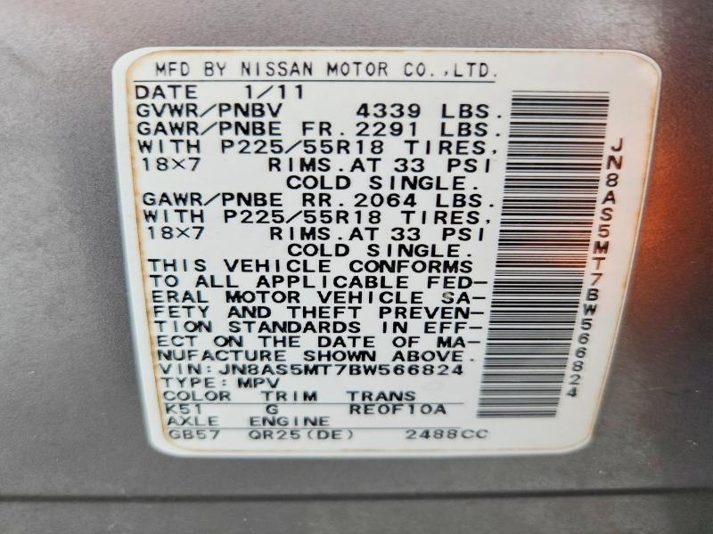 Aukcja sprzedaży 2011 Nissan Rogue, vin: JN8AS5MT7BW566824, numer aukcji: 56230456