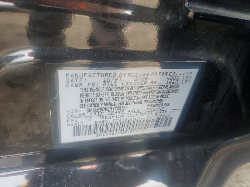 2022 Nissan Sentra მანქანა იყიდება აუქციონზე, vin: 3N1AB8DV2NY205757, აუქციონის ნომერი: 58865756