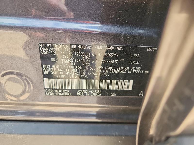 Продажа на аукционе авто 2020 Toyota Rav4, vin: 2T3H1RFV1LW103726, номер лота: 57528376