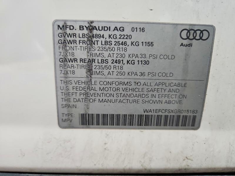 59019716 :رقم المزاد ، WA1EFCFSXGR015183 vin ، 2016 Audi Q3 مزاد بيع