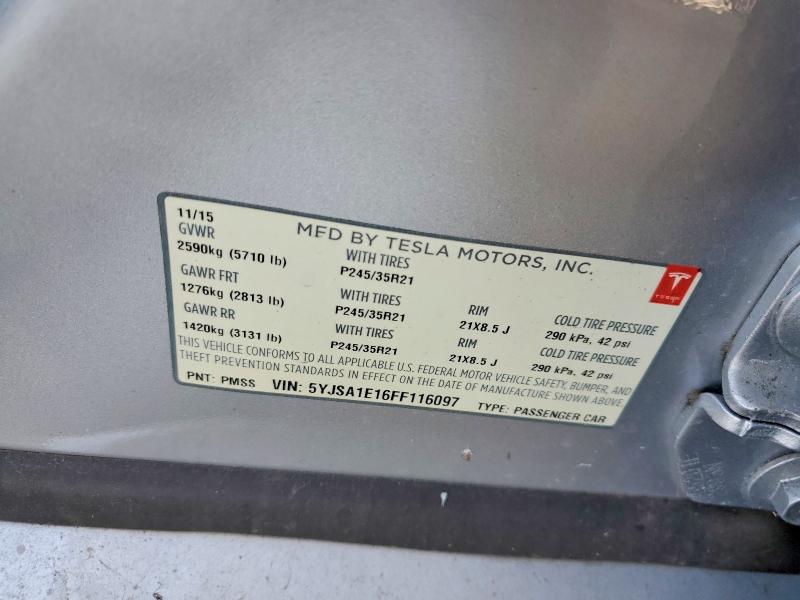 56377926 :رقم المزاد ، 5YJSA1E16FF116097 vin ، 2015 Tesla Model S مزاد بيع
