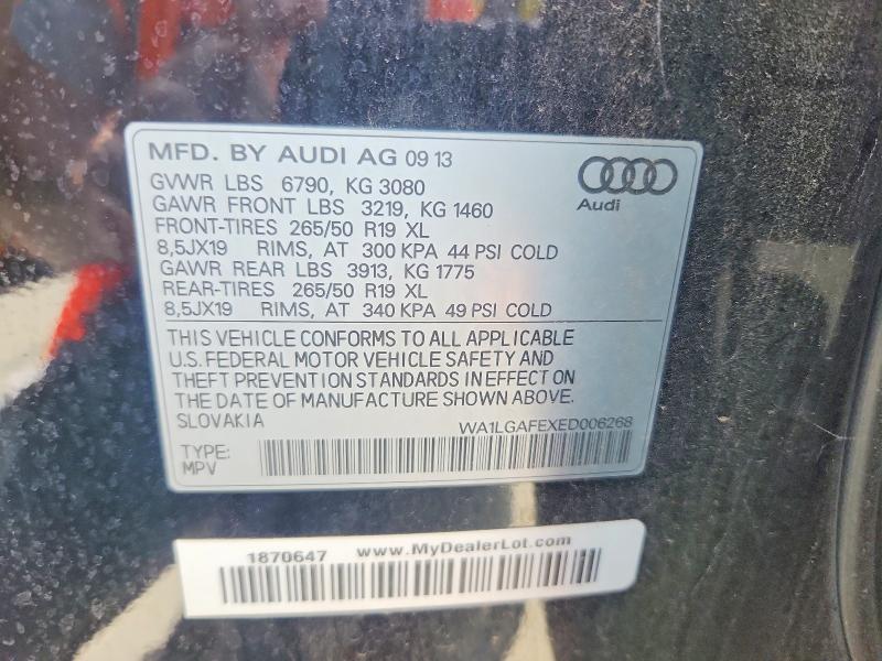 2014 Audi Q7 მანქანა იყიდება აუქციონზე, vin: WA1LGAFEXED006268, აუქციონის ნომერი: 59267786